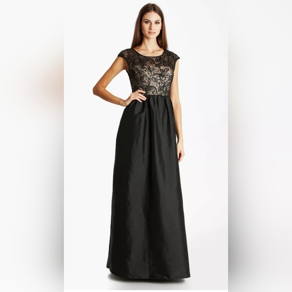 JS Boutique Black Lace Taffeta Maxi Dress Size 10 Tulle Underlay Formal Evening